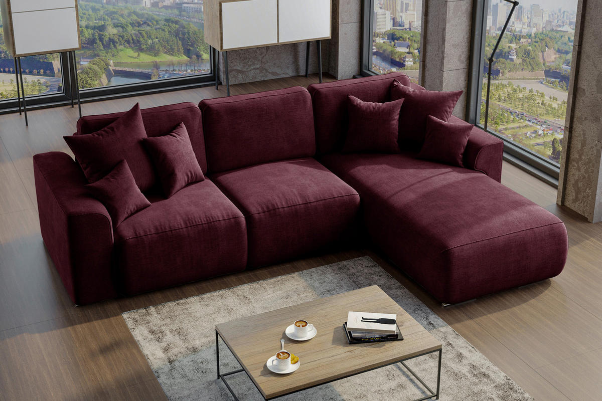 ECKSOFA in Samt Bordeaux  293/195 cm  - Chromfarben/Bordeaux, KONVENTIONELL, Kunststoff/Textil (293/195cm) - Carryhome