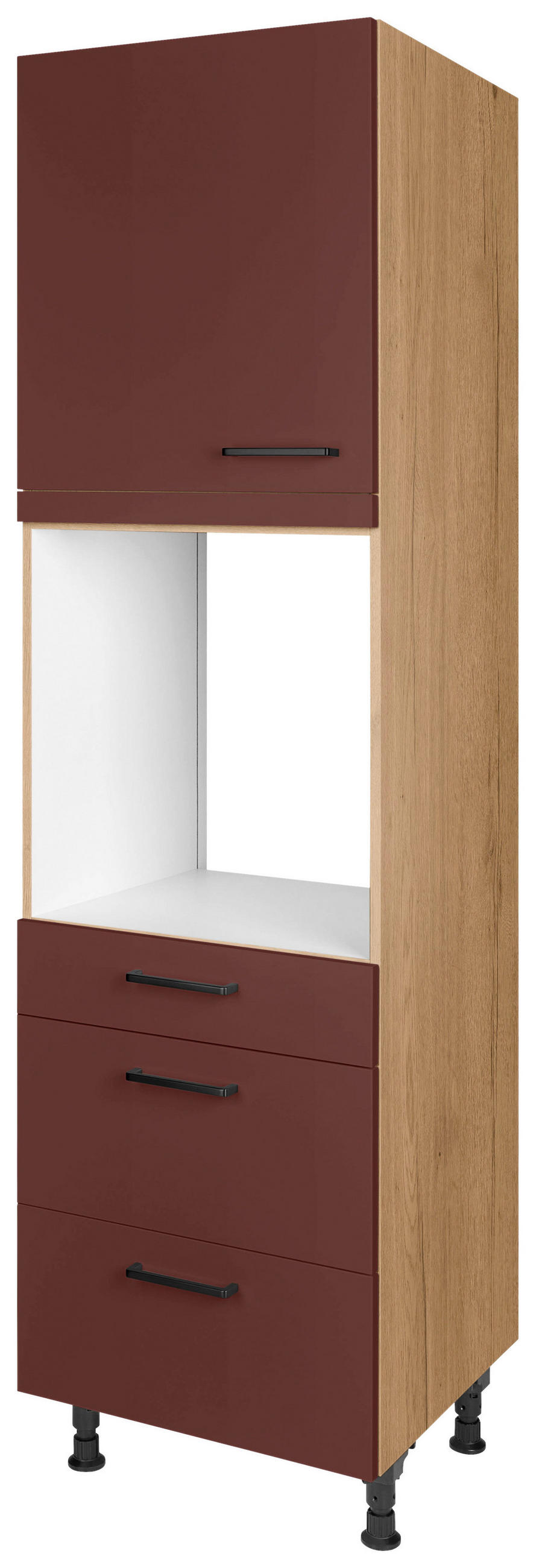 GERÄTEUMBAUSCHRANK 60/216,6/58 cm  in Rot, Eichefarben  - Eichefarben/Rot, MODERN, Holzwerkstoff/Metall (60/216,6/58cm) - Nobilia