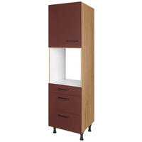 GERÄTEUMBAUSCHRANK 60/216,6/58 cm  in Rot, Eichefarben  - Eichefarben/Rot, MODERN, Holzwerkstoff/Metall (60/216,6/58cm) - Nobilia