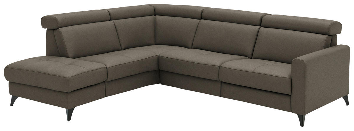 ECKSOFA Beldomo System in Flachgewebe Dunkelbraun Kopfteilverstellung  214/276 cm  - Dunkelbraun/Schwarz, KONVENTIONELL, Textil/Metall (214/276cm) - Beldomo System
