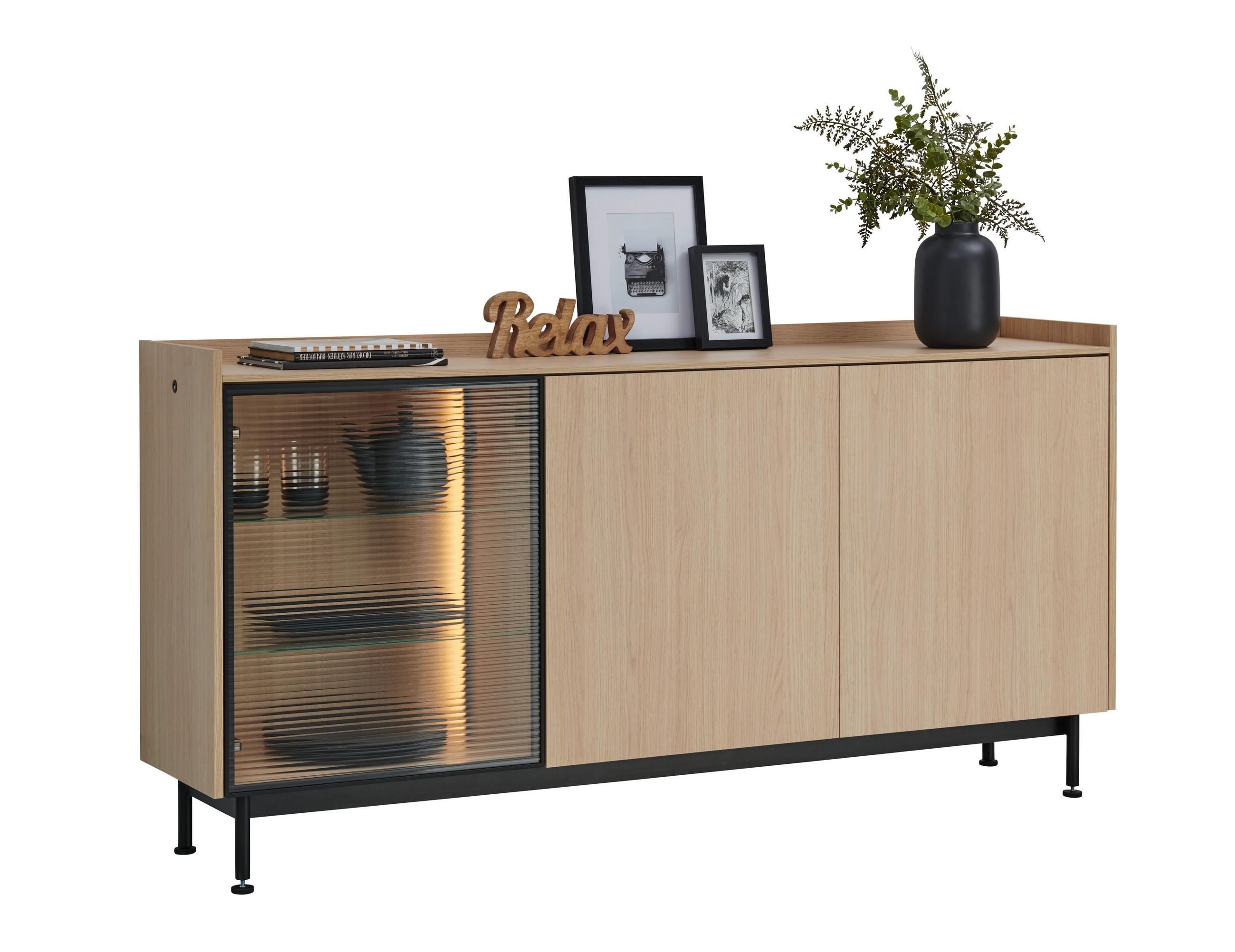 SIDEBOARD Eichefarben  180/89/40 cm  - Eichefarben/Schwarz, Design, Glas/Holzwerkstoff (180/89/40cm) - Lomoco
