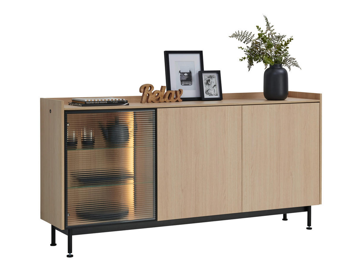 SIDEBOARD ekfärgad  180/89/40 cm  - svart/ekfärgad, Design, metall/trämaterial (180/89/40cm) - Niels Andersson