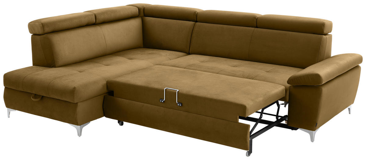 ECKSOFA in Samt Braun, Gelb  - Chromfarben/Gelb, Konventionell, Textil/Metall (206/271cm) - Carryhome