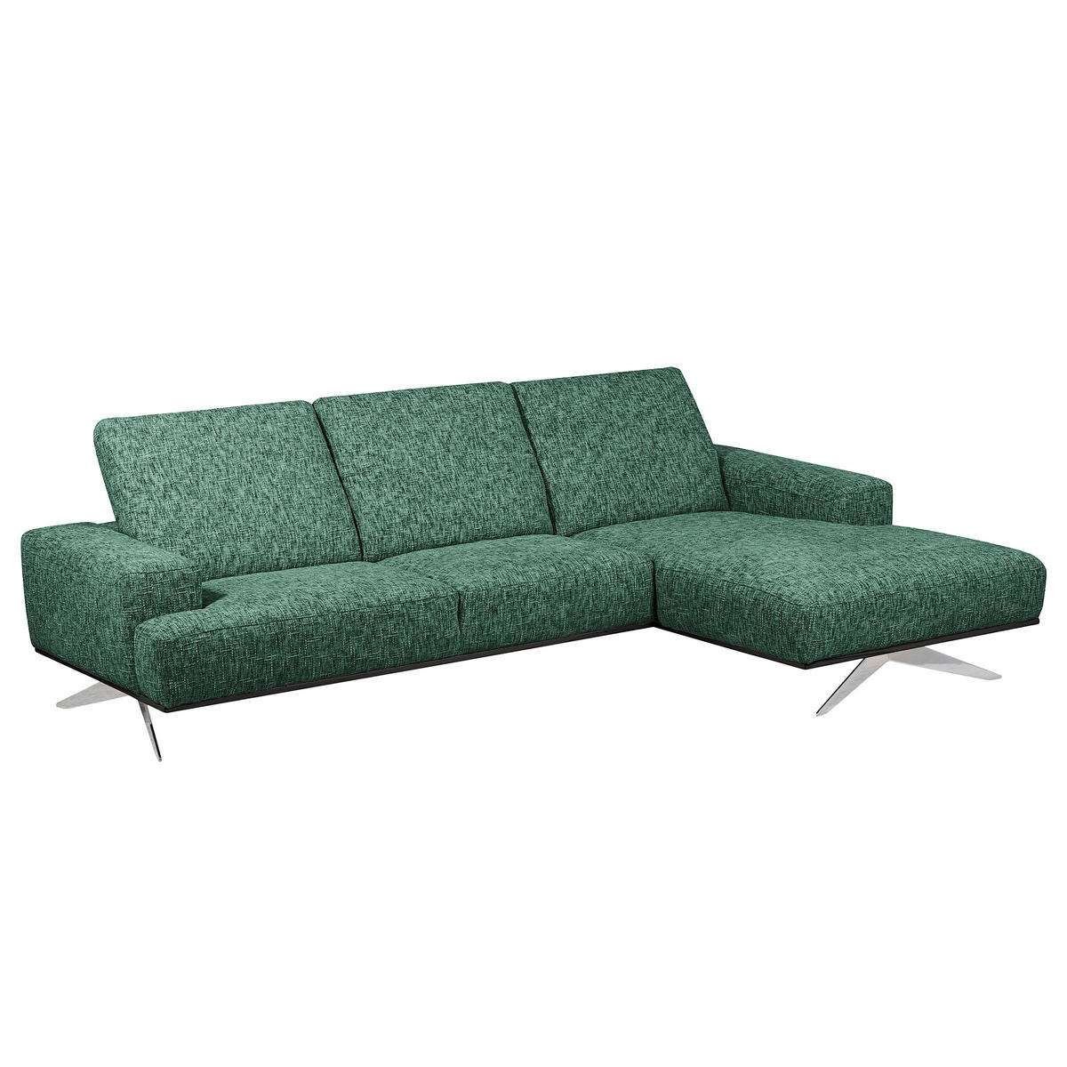 ECKSOFA PORTLAND in Struktur Grün Kopfteilverstellung  295/187 cm  - Chromfarben/Grün, Design, Holz/Textil (295/187cm) - Livetastic