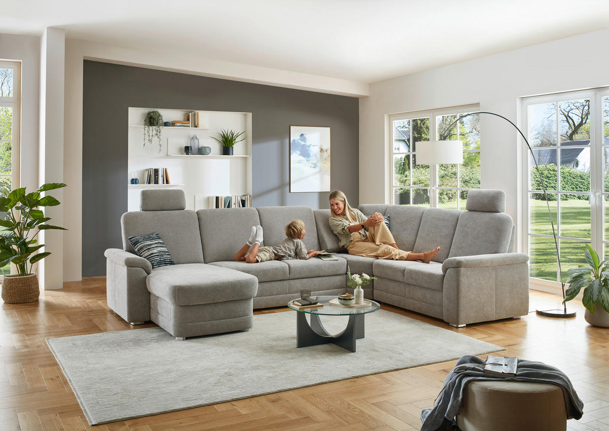 WOHNLANDSCHAFT  in Chenille Hellgrau  - Hellgrau/Alufarben, KONVENTIONELL, Holz/Textil (160/329/235cm) - Beldomo Comfort
