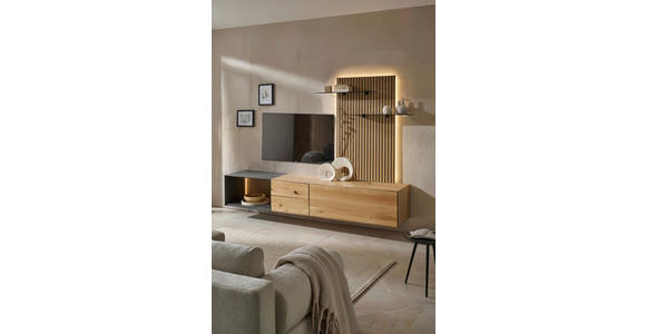 WOHNWAND 3-teilig  in Anthrazit, Eichefarben  261/160/50 cm  - Eichefarben/Anthrazit, Design, Glas/Holz (261/160/50cm) - Dieter Knoll