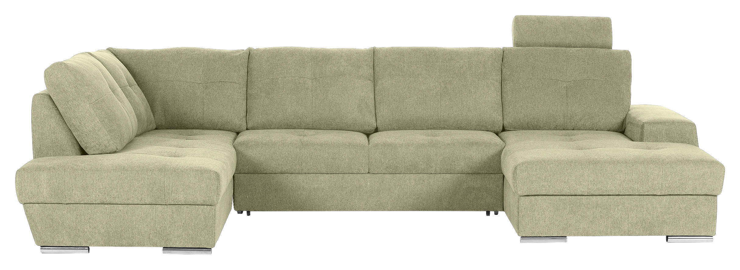 WOHNLANDSCHAFT in Flachgewebe Hellgrün  - Chromfarben/Hellgrün, KONVENTIONELL, Kunststoff/Textil (217/338/180cm) - Hom`in
