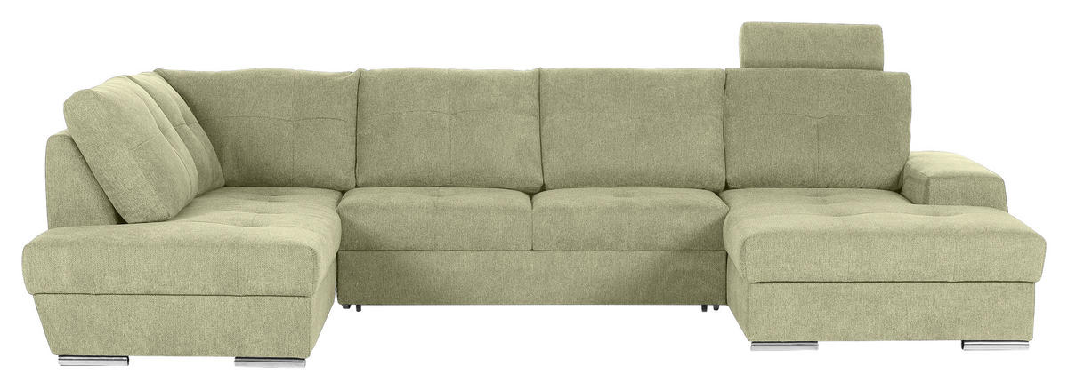 WOHNLANDSCHAFT in Flachgewebe Hellgrün  - Chromfarben/Hellgrün, Konventionell, Kunststoff/Textil (217/338/180cm) - Hom`in