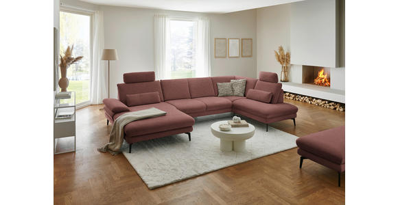 WOHNLANDSCHAFT  in Chenille, Flachgewebe Weinrot  - Weinrot/Schwarz, Design, Textil/Metall (180/344/208cm) - Dieter Knoll