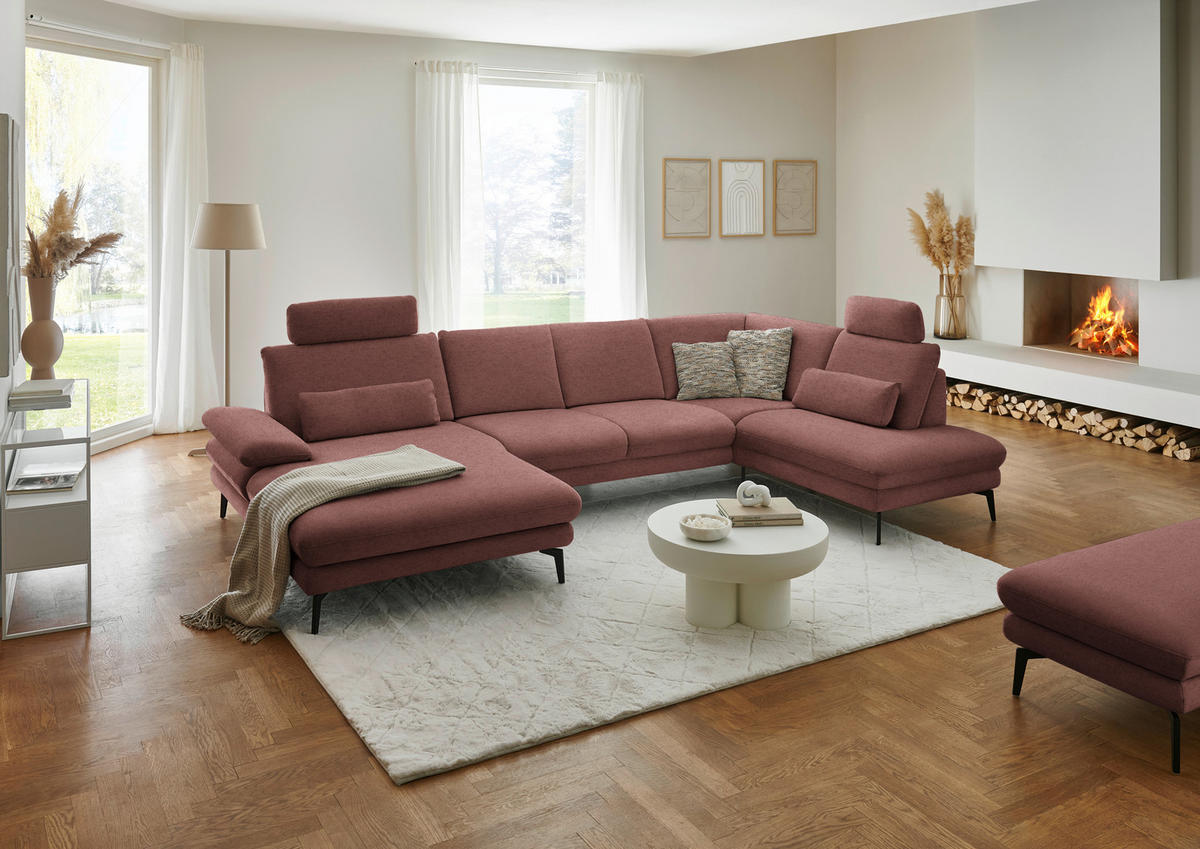 WOHNLANDSCHAFT Chenille, Flachgewebe Weinrot  - Weinrot/Schwarz, Design, Textil/Metall (180/344/208cm) - Dieter Knoll