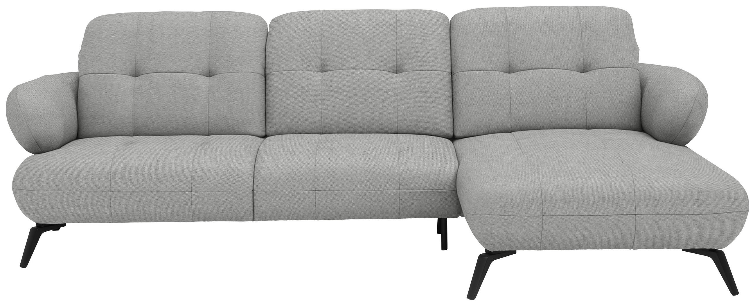ECKSOFA  in Flachgewebe Hellgrau Rücken echt, Kopfteilverstellung  282/189 cm  - Hellgrau/Schwarz, Design, Textil/Metall (282/189cm) - Novel