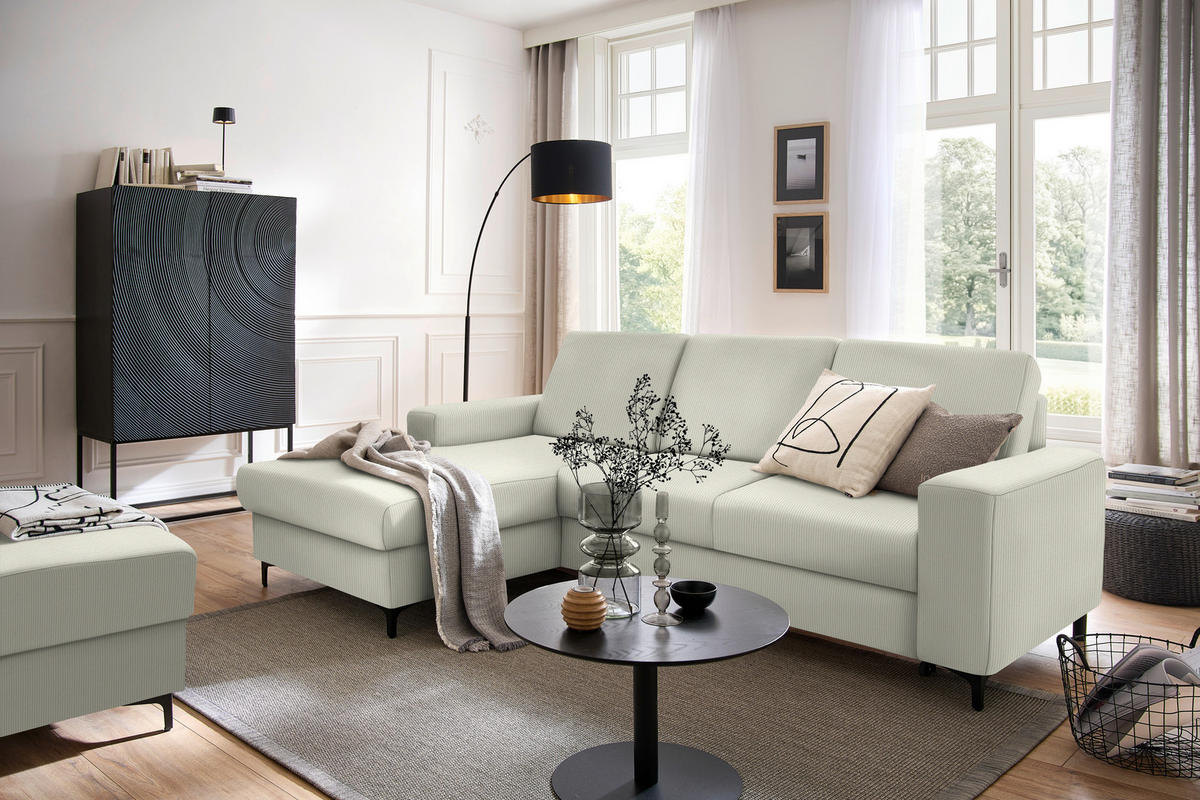 ECKSOFA Ecru Cord  - Ecru/Schwarz, KONVENTIONELL, Textil/Metall (167/247cm) - Stylife