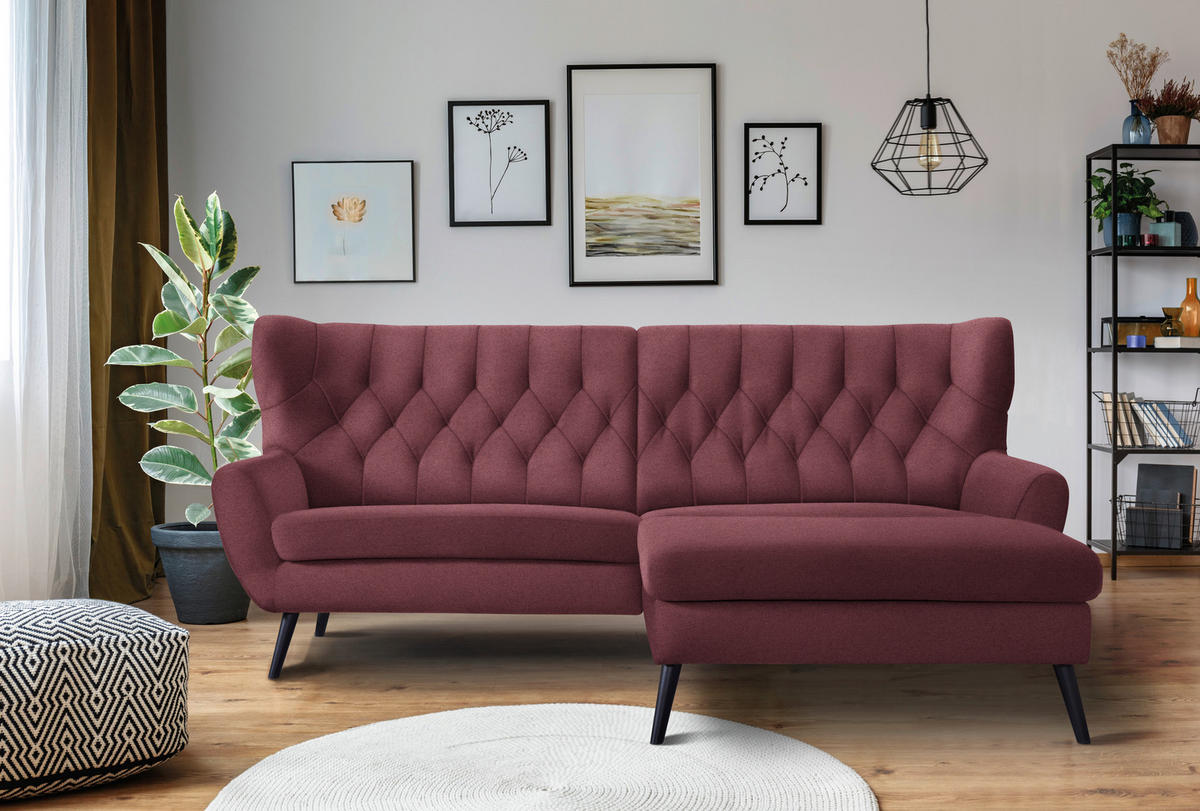 ECKSOFA in Mikrofaser Weinrot  - Weinrot/Schwarz, Design, Holz/Textil (237/165cm) - Stylife