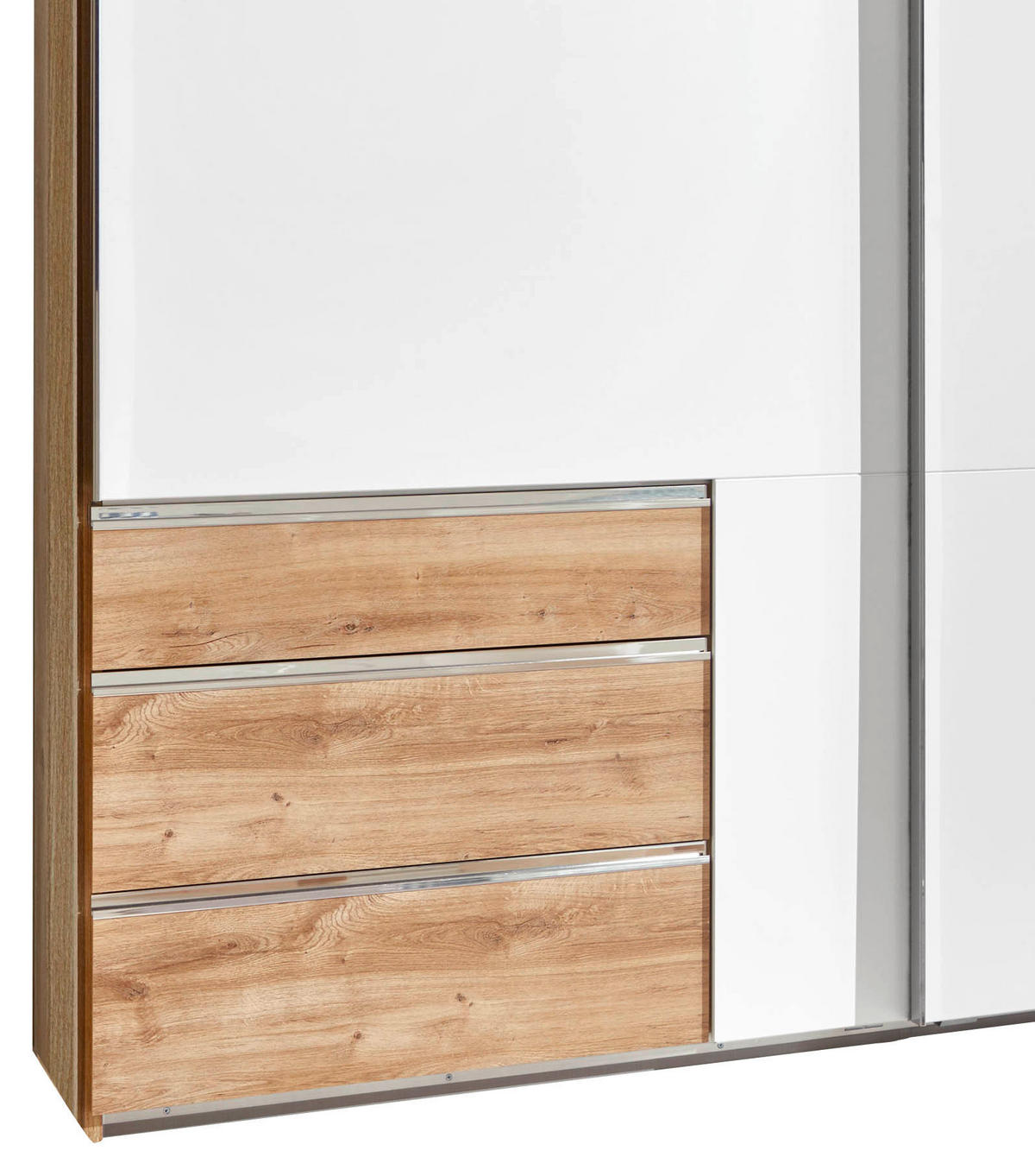 SCHWEBETÜRENSCHRANK in Weiss, Eichefarben  - Chromfarben/Weiss, Modern, Holzwerkstoff/Metall (300/216/65cm) - MID.YOU
