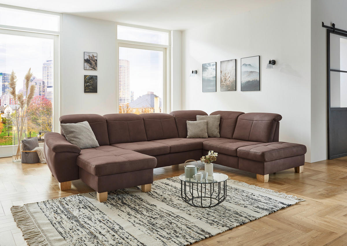 SEDACÍ SOUPRAVA, textil, šedavě hnědá - divoký dub/šedavě hnědá, Konvenční, dřevo/textil (185/343/243cm) - Voleo