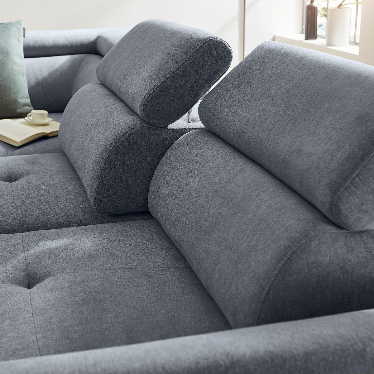 ECKSOFA in Webstoff Graphitfarben  - Schwarz/Graphitfarben, Design, Textil/Metall (237/277cm) - Stylife