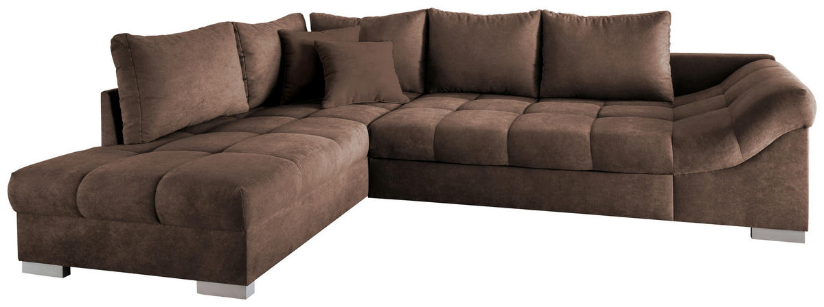 ECKSCHLAFSOFA Braun Mikrofaser  - Silberfarben/Braun, Design, Holz/Textil (202/298cm) - MID.YOU