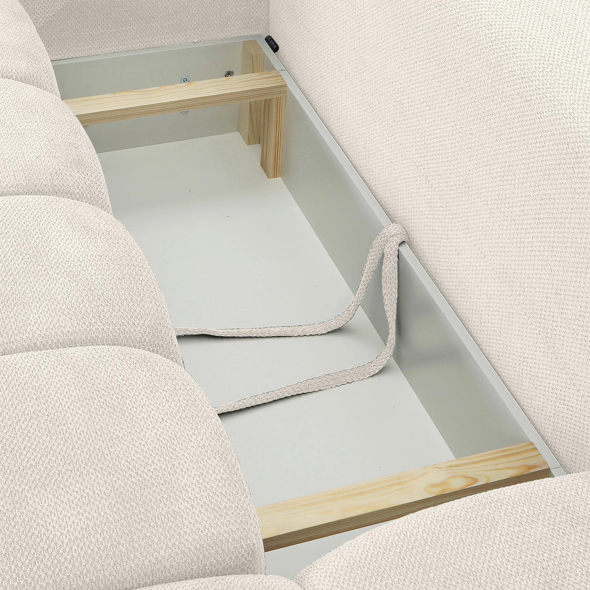 ECKSOFA Creme Plüsch Zierkissen, Rückenkissen, Bettkasten, Schlaffunktion, Rücken echt, Liegefläche im Originalstoff  - Creme/Schwarz, KONVENTIONELL, Kunststoff/Textil (253/192cm) - Carryhome