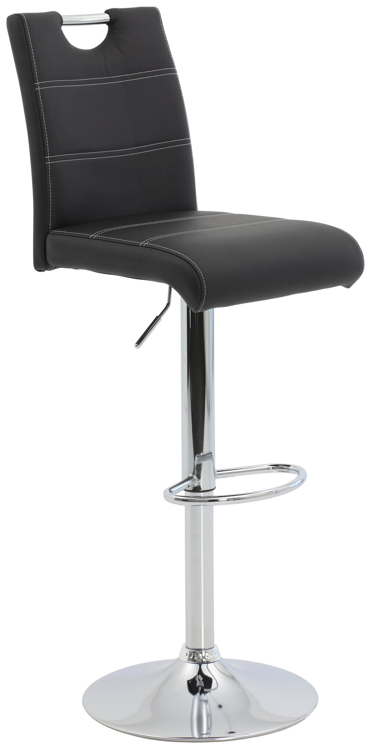BARHOCKER-SET Lederlook Schwarz Stahl Sitzfläche 360° drehbar, mit Griff  - Chromfarben/Schwarz, MODERN, Textil/Metall (38/97-119/50cm) - MID.YOU
