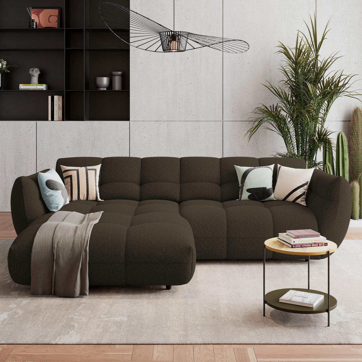 ECKSOFA Dunkelbraun Chenille  - Dunkelgrün/Dunkelbraun, Trend, Kunststoff/Textil (178/280cm) - MID.YOU