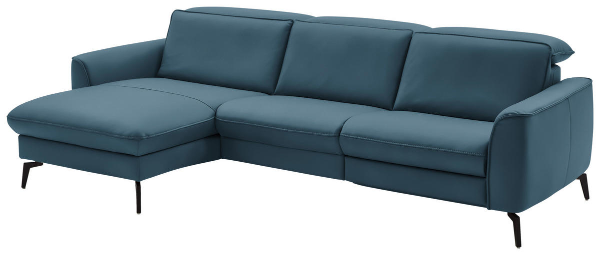 ECKSOFA in Echtleder Blau  - Blau/Schwarz, Natur, Leder/Metall (168/281cm) - Valdera