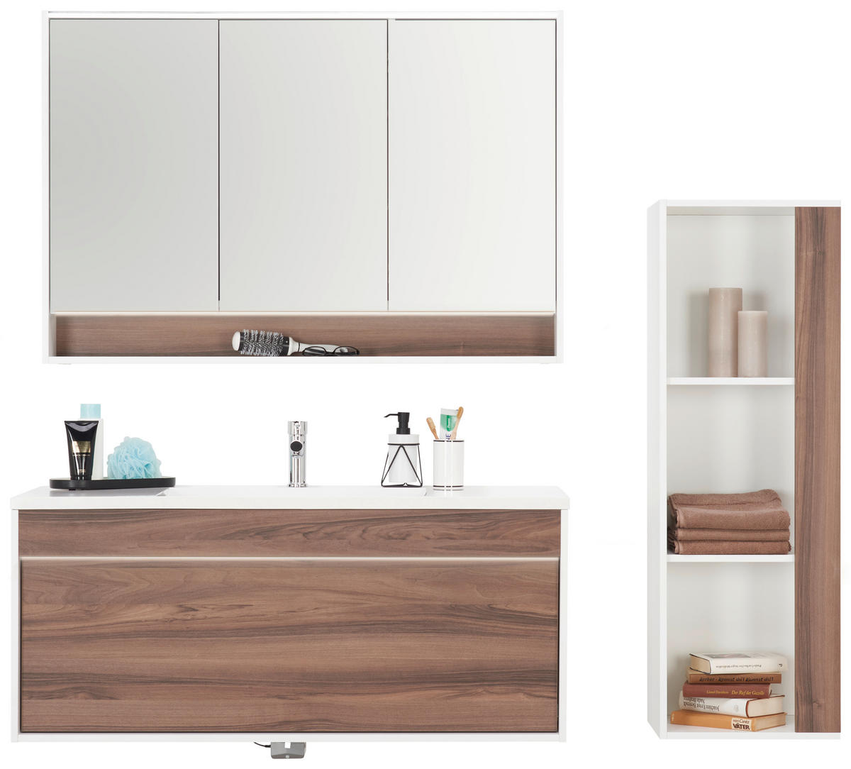BADEZIMMER  in 120 cm  - Nussbaumfarben/Weiß, KONVENTIONELL, Glas/Holzwerkstoff (120cm) - Voleo