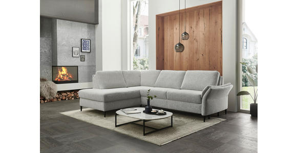 ECKSOFA Ecru Webstoff Schlaffunktion, Matratze  - Ecru/Schwarz, KONVENTIONELL, Textil/Metall (201/277cm) - Dieter Knoll