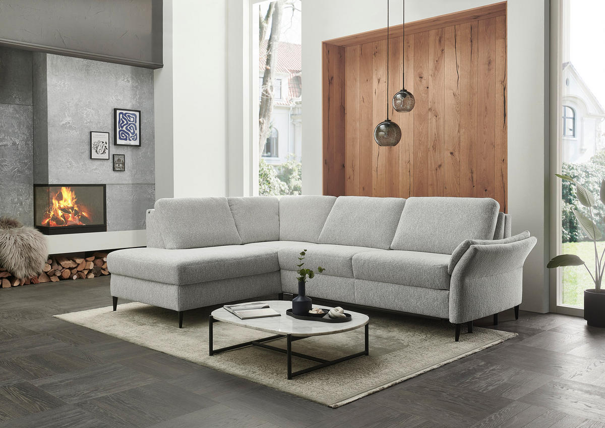 ECKSOFA Webstoff Ecru  - Ecru/Schwarz, Konventionell, Textil/Metall (201/277cm) - Dieter Knoll