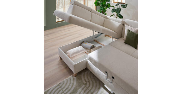 ECKSOFA inkl. Funktionen Weiß Samt - Weiß, Natur, Holz/Textil (206/261cm) - Venda