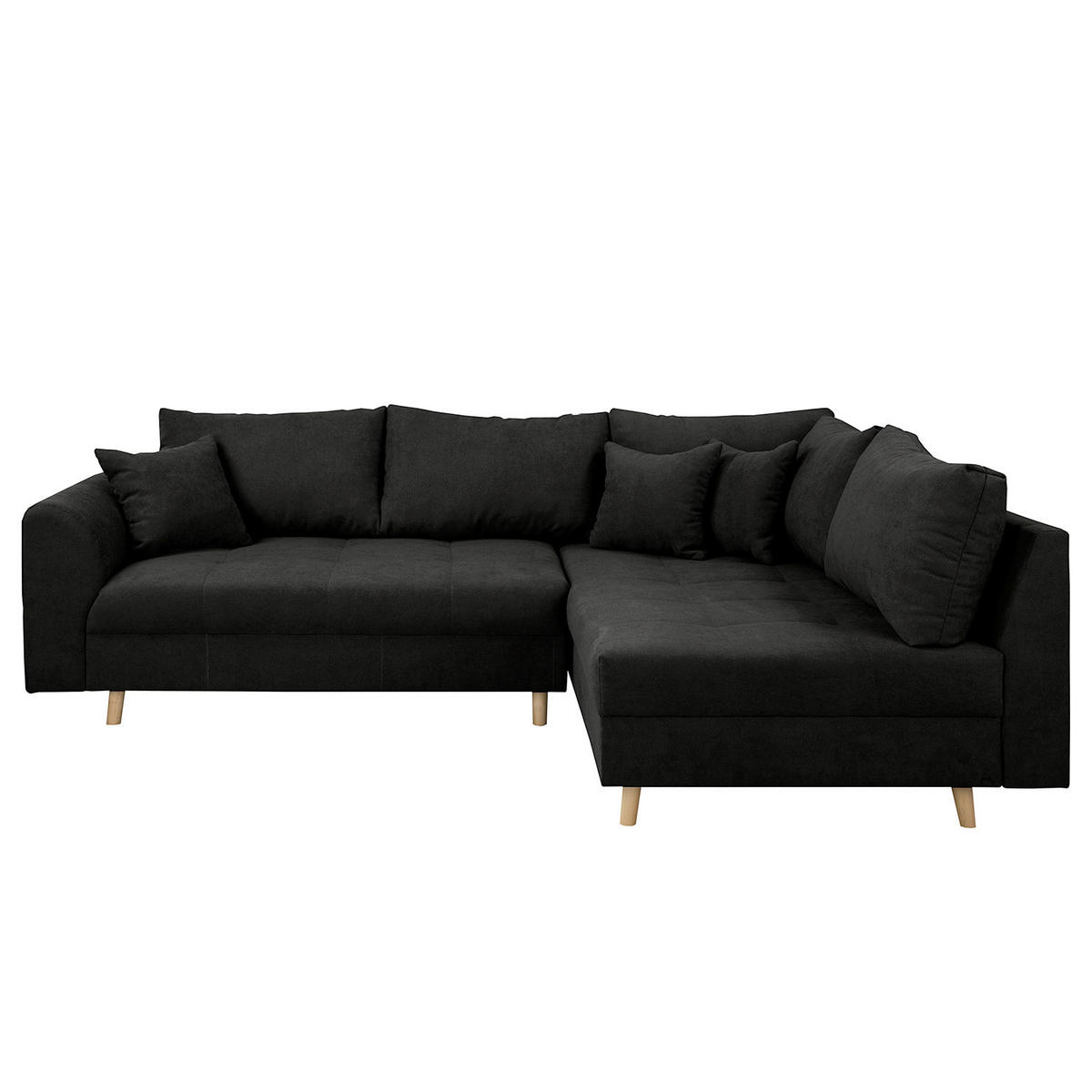 ECKSOFA Mikrofaser Schwarz  - Schwarz/Naturfarben, Design, Holz/Textil (231/161cm) - Livetastic