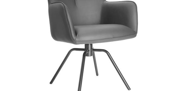 ARMLEHNSTUHL  Sitzfläche 360° drehbar, inklusive Armlehnen, automatische Rückholfunktion  Echtleder  - Schwarz, Design, Leder/Metall (59/87/62cm) - Novel