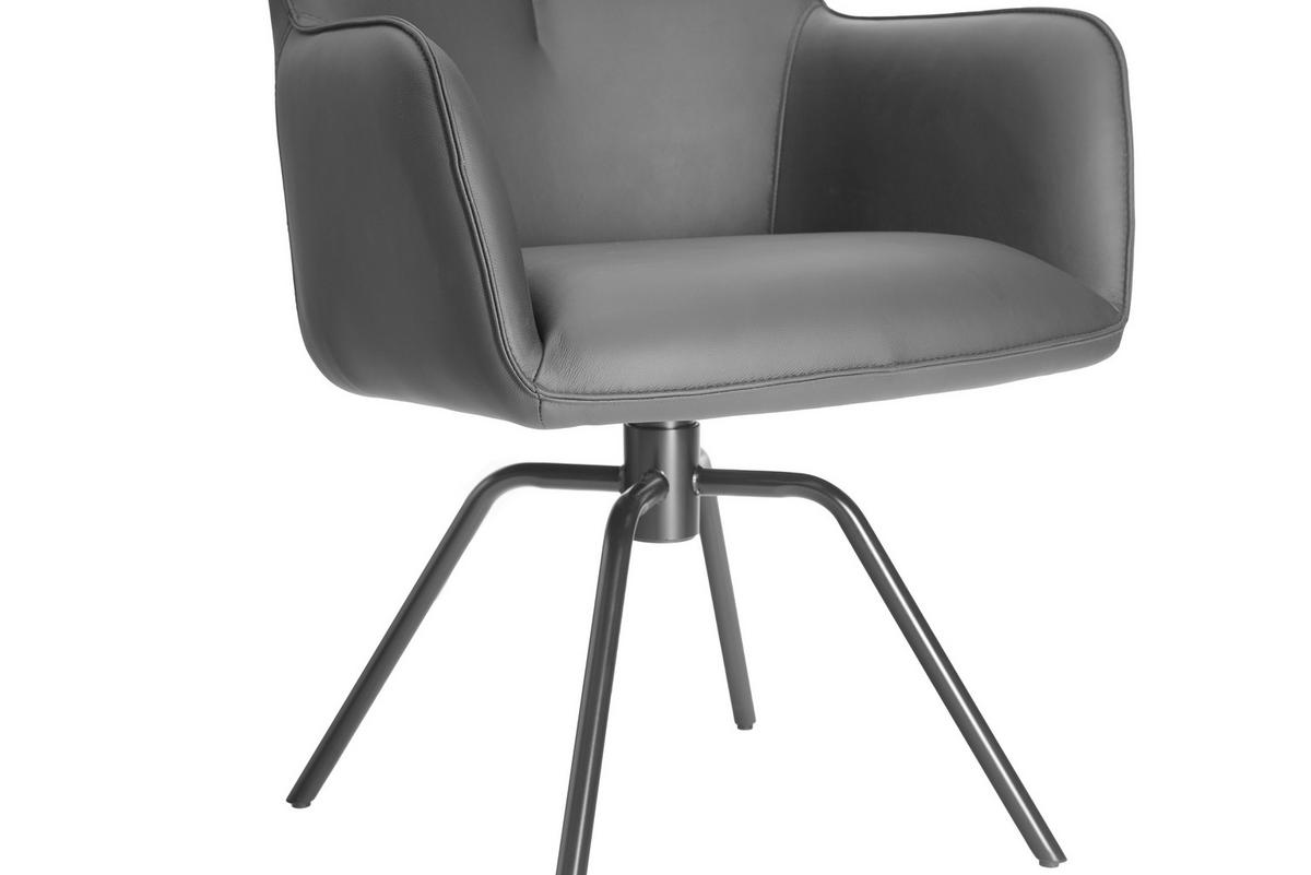 ARMLEHNSTUHL  Sitzfläche 360° drehbar, inklusive Armlehnen, automatische Rückholfunktion  Echtleder  - Schwarz, Design, Leder/Metall (59/87/62cm) - Novel