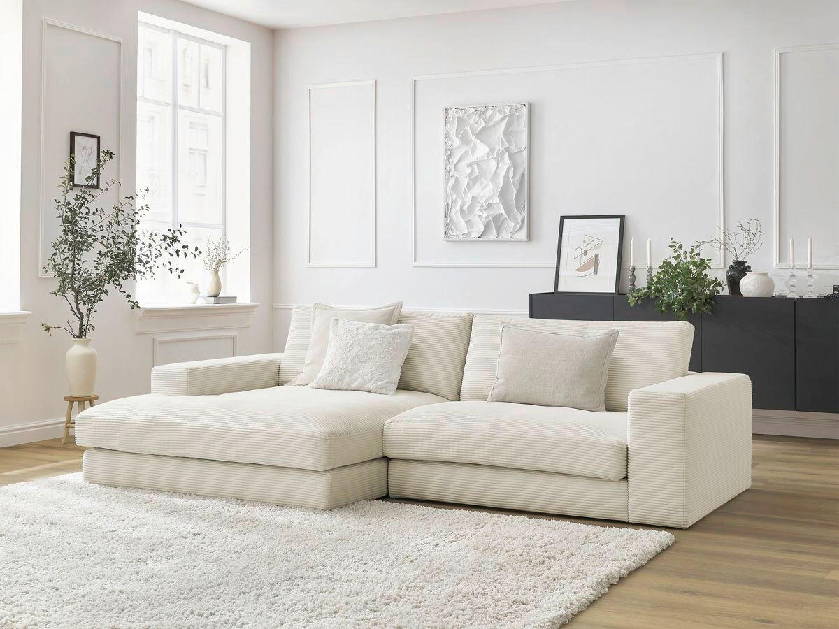 ECKSOFA  LEONARD Beige Cord  - Beige/Schwarz, MODERN, Kunststoff/Textil (159/274cm)