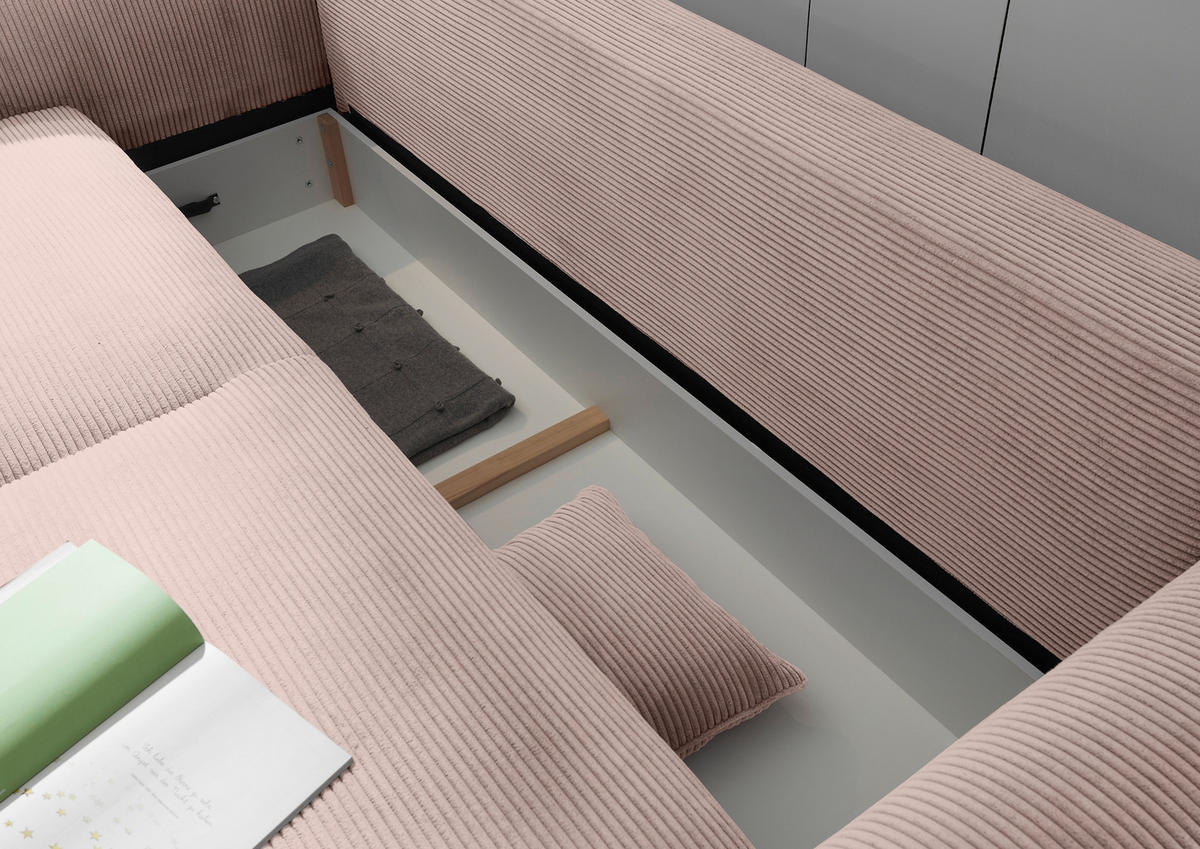 SCHLAFSOFA in Cord Rosa  - Schwarz/Rosa, Konventionell, Kunststoff/Textil (250/95/125cm) - MID.YOU