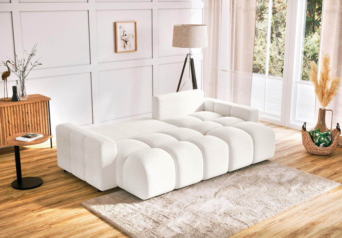 ECKSOFA Luki Weiß Bouclé  - Schwarz/Weiß, Design, Kunststoff/Textil (233/142cm) - Livetastic