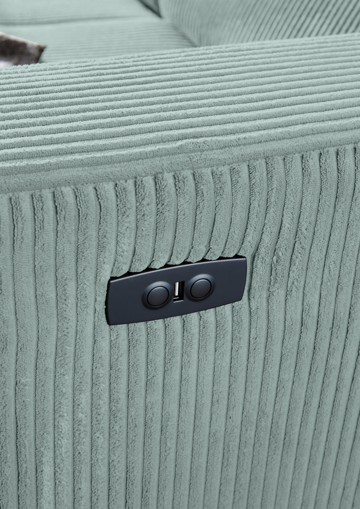 ECKSOFA Mintgrün Cord Rücken echt, Kopfteilverstellung, Sitzvorzug  - Schwarz/Mintgrün, KONVENTIONELL, Textil/Metall (170/257cm) - Carryhome