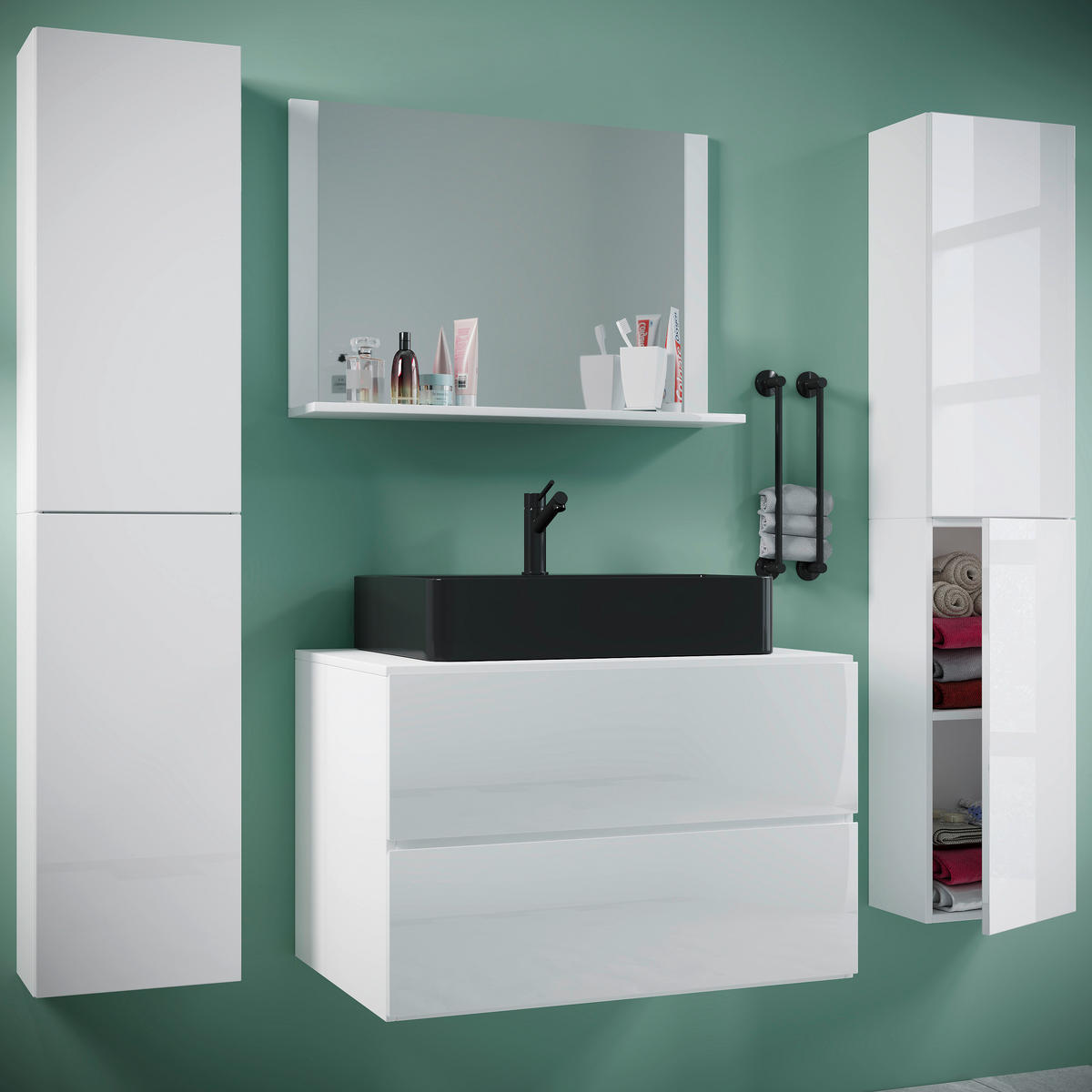 BADEZIMMER 5-teilig  in 147 cm  - Schwarz/Weiß, MODERN, Glas/Keramik (147cm) - MID.YOU