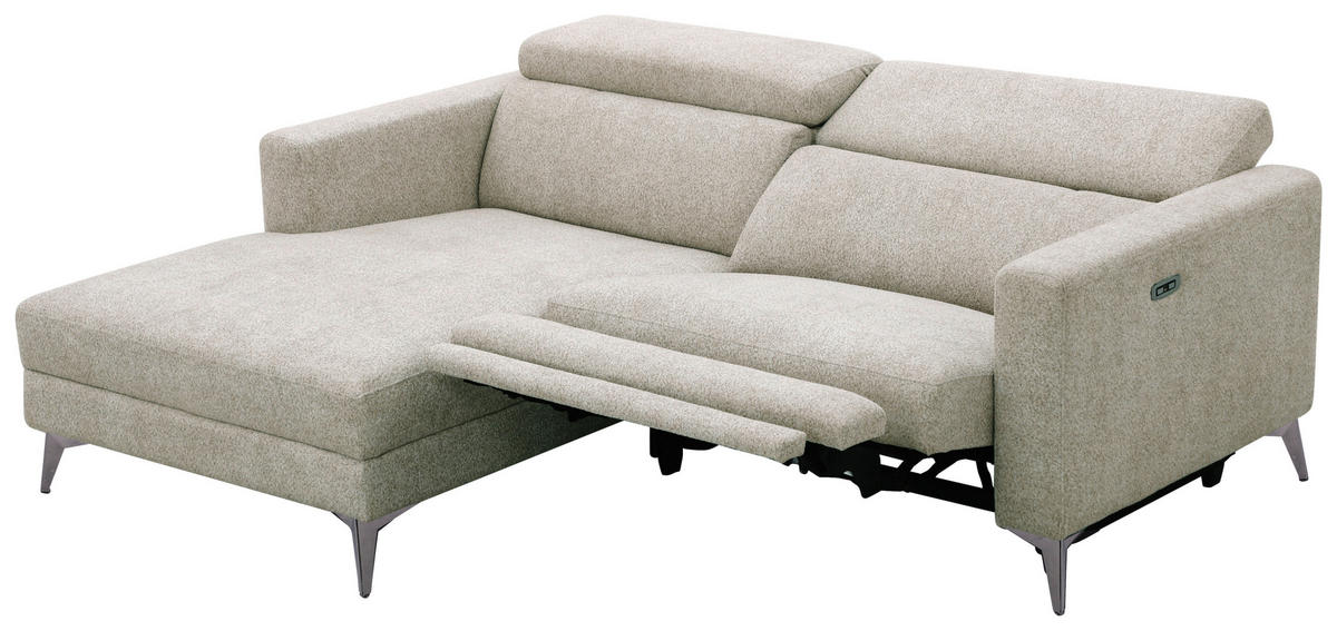 ECKSOFA Beigebraun Chenille  - Chromfarben/Beigebraun, Design, Textil/Metall (173/218cm) - Carryhome