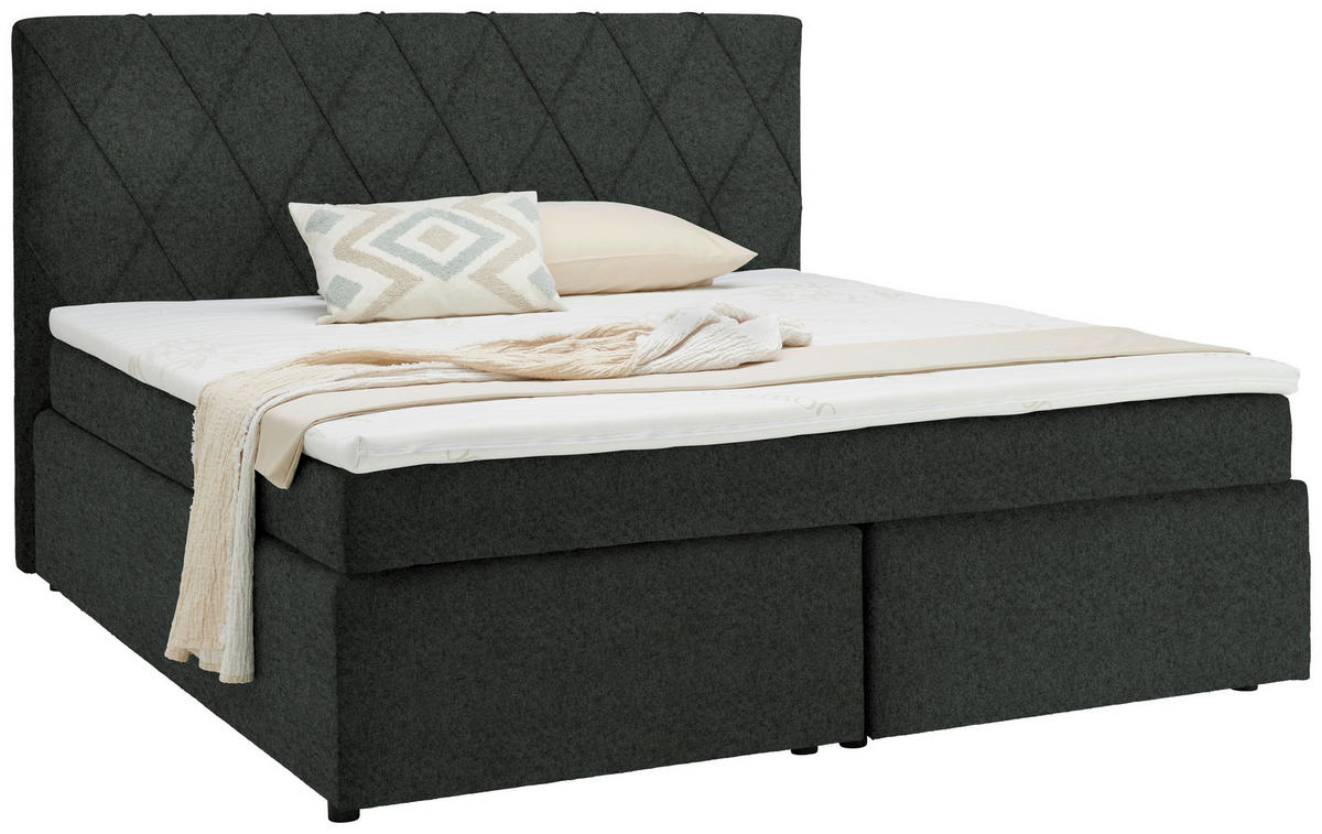 BOXSPRINGBETT 180/200 cm  in Grau  - Schwarz/Grau, Design, Kunststoff/Textil (180/200cm) - Xora