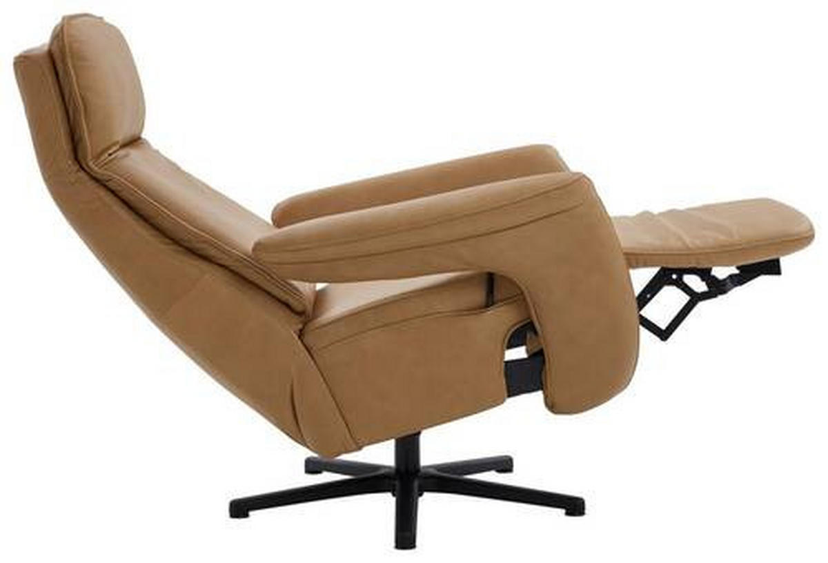 RELAXSESSEL Echtleder Relaxfunktion, Fußteilverstellung    - Schwarz/Honig, Design, Leder/Metall (83/112/87-174cm) - Valdera