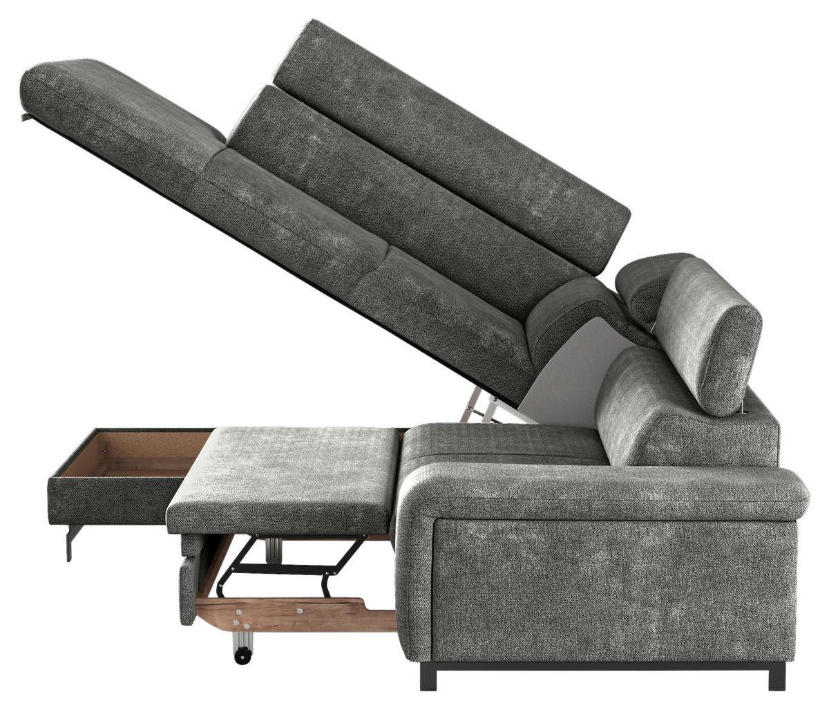 ECKSOFA in Chenille Grau  - Schwarz/Grau, Textil/Metall (215/262cm) - MID.YOU