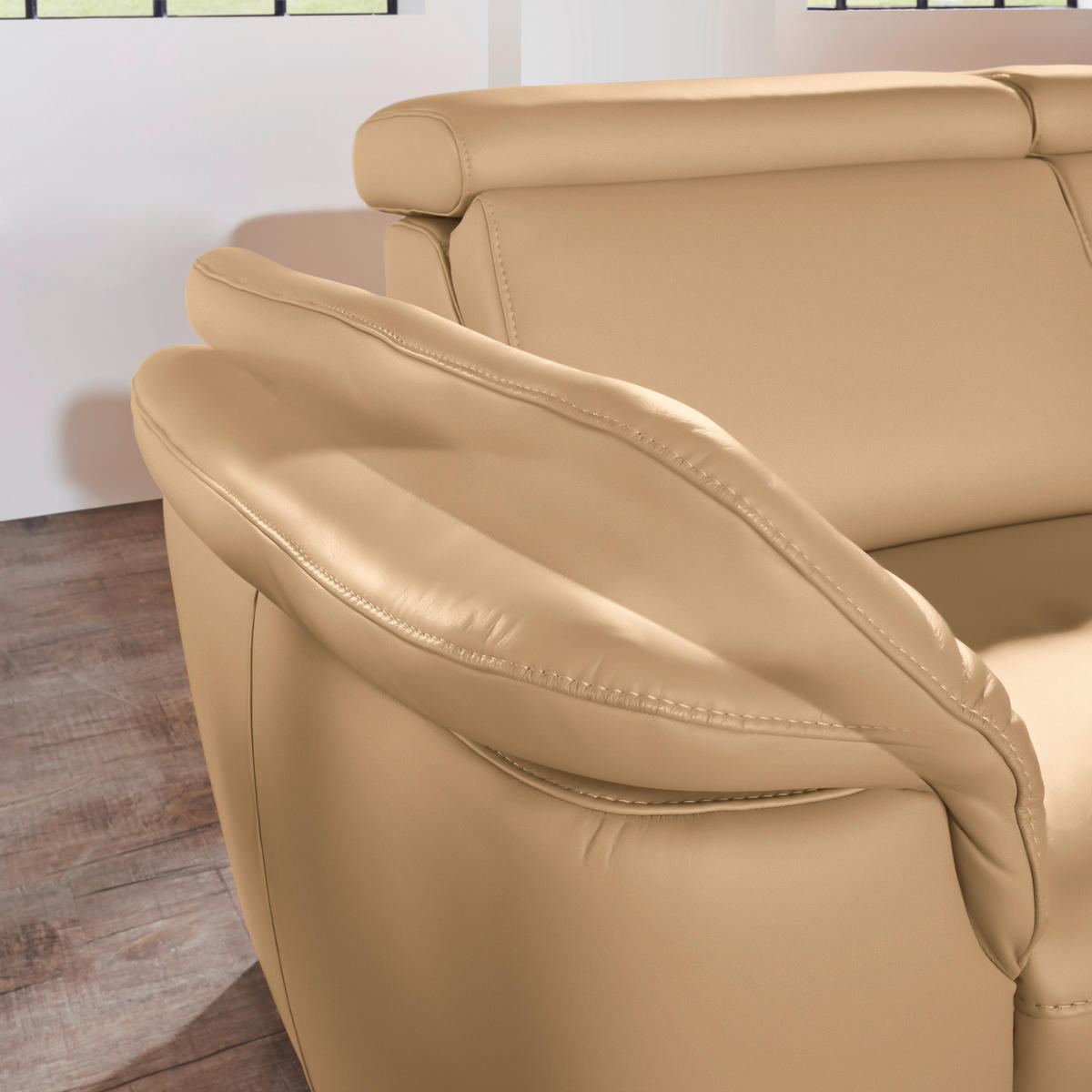 ECKSOFA in Echtleder Honig  - Alufarben/Honig, Design, Leder/Metall (271/239cm) - Cantus