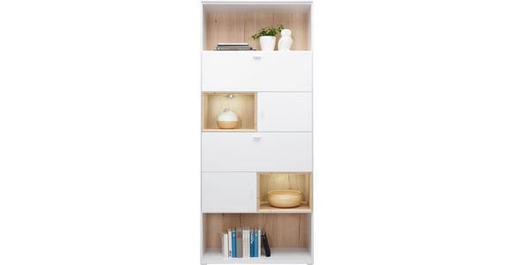 REGAL Weiß, Eichefarben  - Eichefarben/Alufarben, Design, Holzwerkstoff/Metall (90/213/40cm) - Hom`in