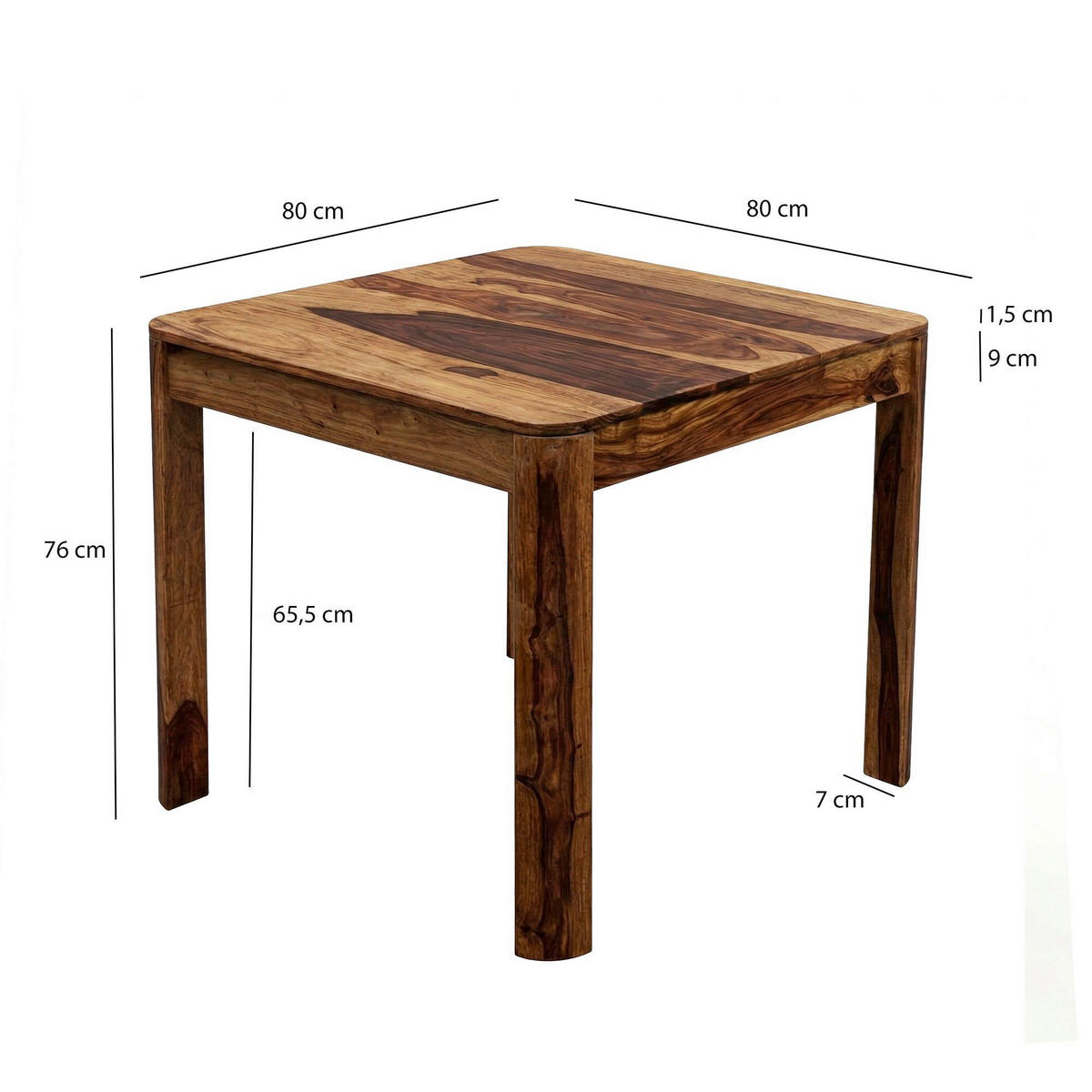 JÍDELNÍ STŮL, sheesham, barvy sheesham, 80/76/80 cm - barvy sheesham, Design, dřevo (80/76/80cm) - Livetastic