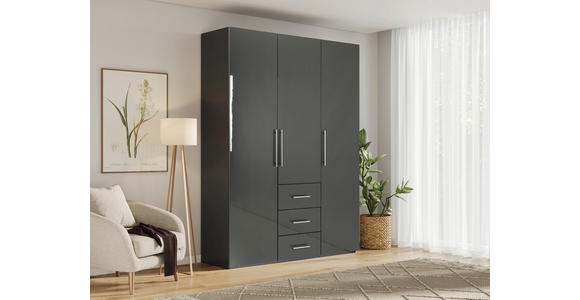 KLEIDERSCHRANK 147/219/59 cm 3-türig  - Anthrazit/Anthrazit Hochglanz, KONVENTIONELL, Holzwerkstoff/Metall (147/219/59cm) - Carryhome