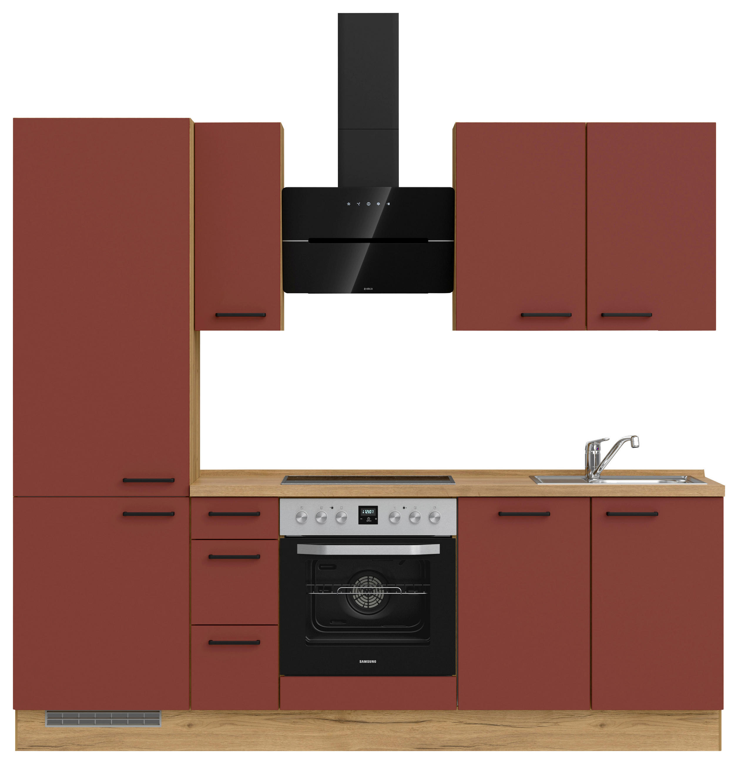 KÜCHENLEERBLOCK 240 cm   in Rot, Eichefarben  - Eichefarben/Rot, MODERN, Holzwerkstoff/Metall (240cm) - Nobilia