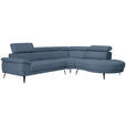 ECKSOFA in Velours Blau  - Blau/Schwarz, Design, Textil/Metall (299/264cm) - Novel