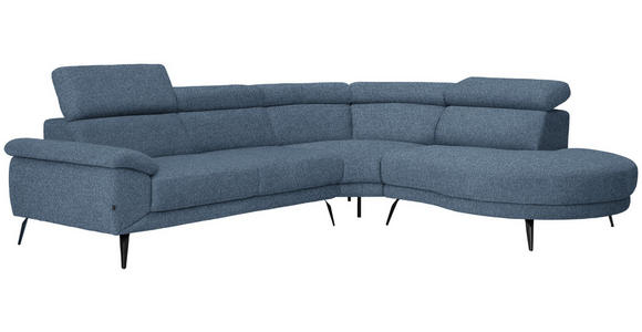 ECKSOFA Blau Velours - Blau/Schwarz, Design, Textil/Metall (299/264cm) - Novel
