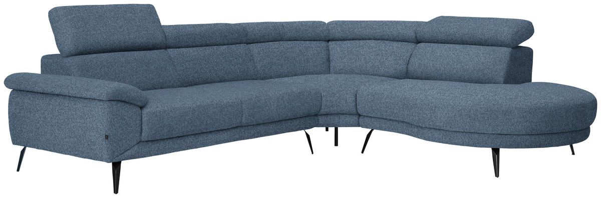 ECKSOFA in Velours Blau  299/264 cm  - Blau/Schwarz, Design, Textil/Metall (299/264cm) - Novel