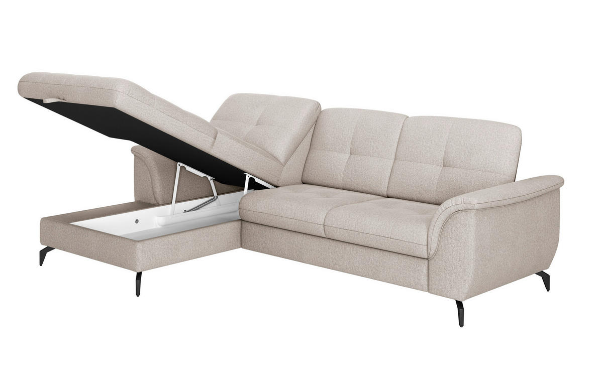 ECKSOFA in Flachgewebe Greige  - Greige/Schwarz, Modern, Textil/Metall (164/262cm) - Sit & More